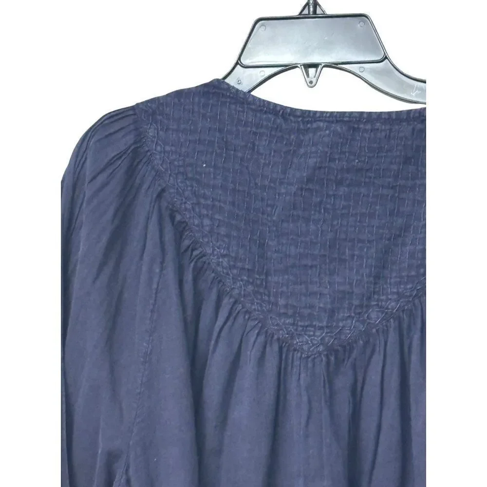 Free People Cool Meadow Woven Cotton Top, Navy, Sz. S